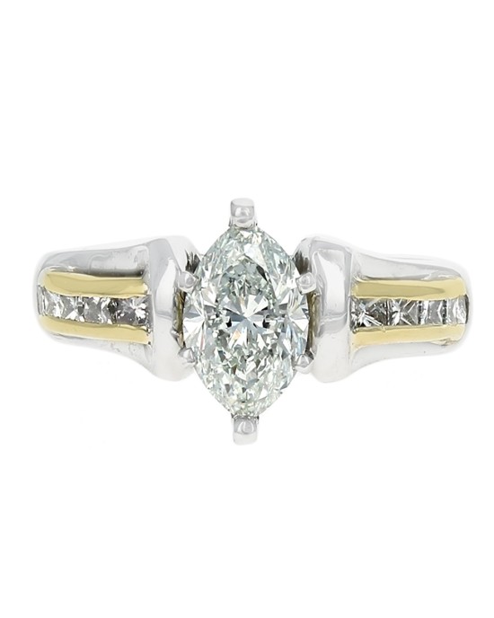 GIA Certified Marquise Cut Diamond Solitaire Ring in Platinum & 18KY